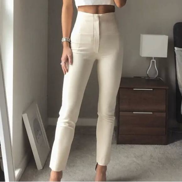 Zara Beige Cigarette Leg High Rise Trouser Pants Women’s Size XS Bloggers Fave - Picture 12 of 13